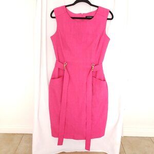 Ellen Tracy Pink Formal Sleeveless Short Pencil Dress With Belt and Pockets